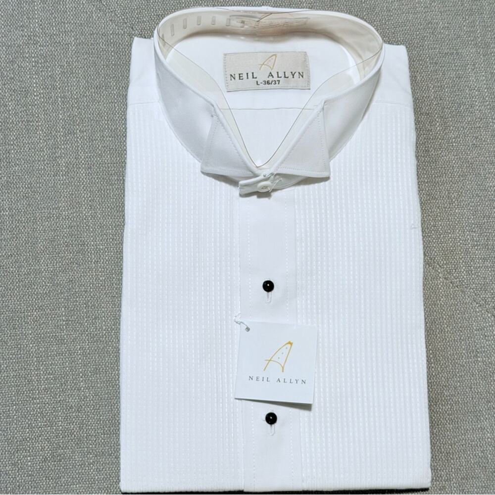 NWT Neil Allyn Men's White Dress Shirt Formal Long Sleeve, Size L 36/37